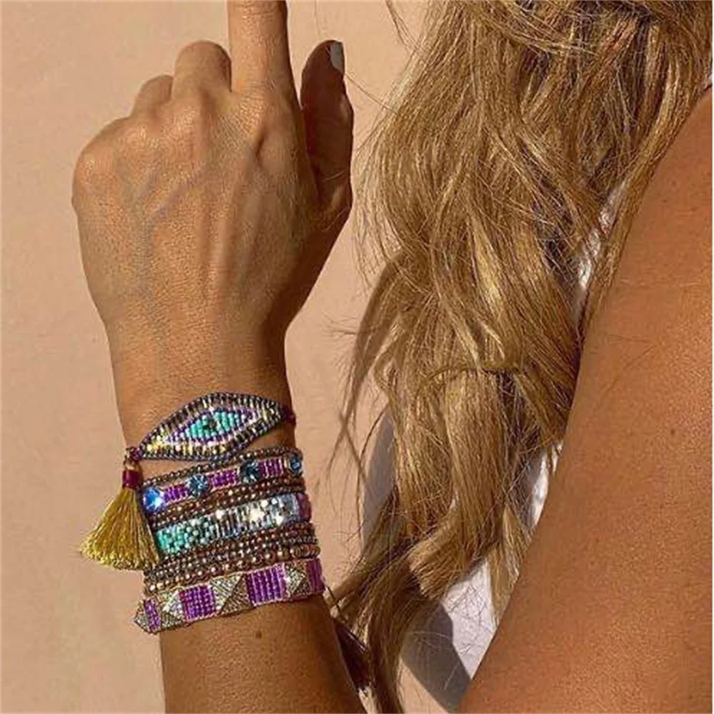 

ZHONGVI Evil Eye Bracelet For Women 2021 Trendy Multilayer Zircon Pulsera Friendship Tassel Jewelry Handmade Miyuki Bracelets