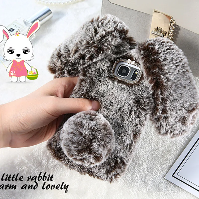 

Warm Rabbit Fluff Case For Samsung Galaxy S7 S6 Edge S8 S9 S10 Plus S21 S20 FE A12 A6S J4 J6 J2 Prime J5 J7 2016 Phone Cover