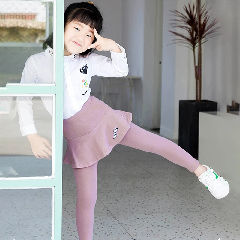 Хлопковые леггинсы для маленьких девочек однотонные штаны с юбкой узкие длинные