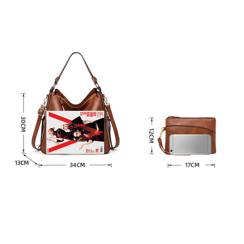 

Vintage PU Leather Large Capacity Fashion Shoulder Handbags For Women Casual Solid Ladies Shoulder Crossbody Bags Composite Bags