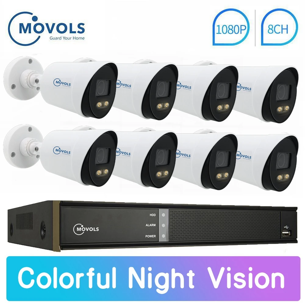 Movols 1080P Красочные ночного видения CCTV комплект наружная водонепроницаемая система видеонаблюдения 8CH DVR 8 шт/4 шт камеры безопасности набор