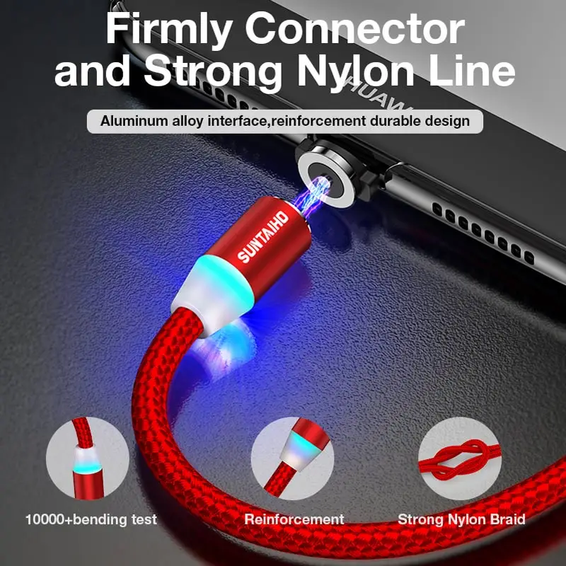 Suntaiho USB магнитная зарядка течёт светильник светодиодный Micro USB магнитный кабель Быстрая зарядка для iphone светильник ing USB Type C кабель Магнитный кабель для мобильного телефона