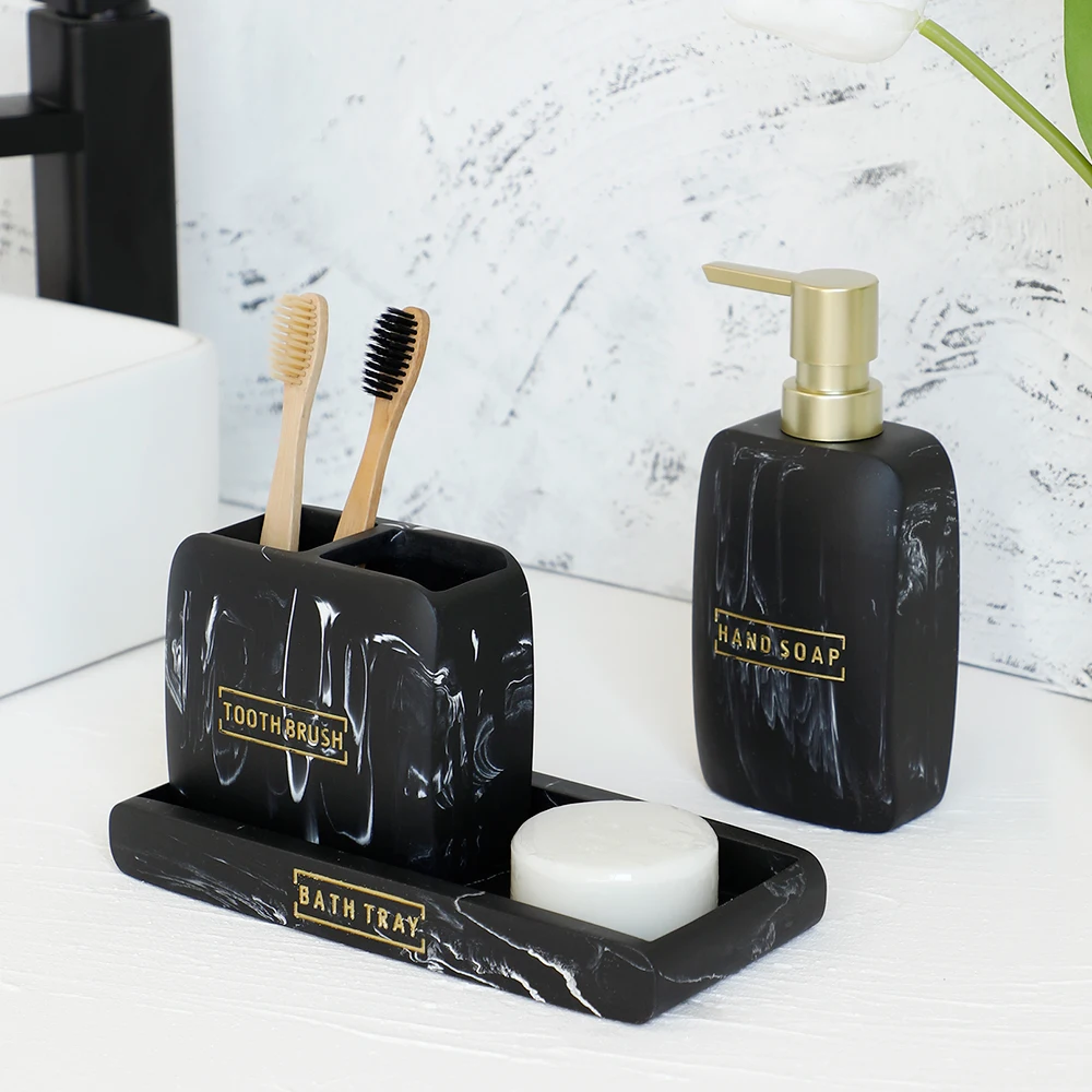 bathroom accessory sets lotion dispenser toothbrush holder tray toilet brush holder marble look counter top restroom decor stuff free global shipping