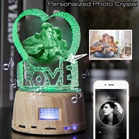 customized photo gift personalized crystal picture night light rotating music box lamp gift for mom dad fathers day anniversary