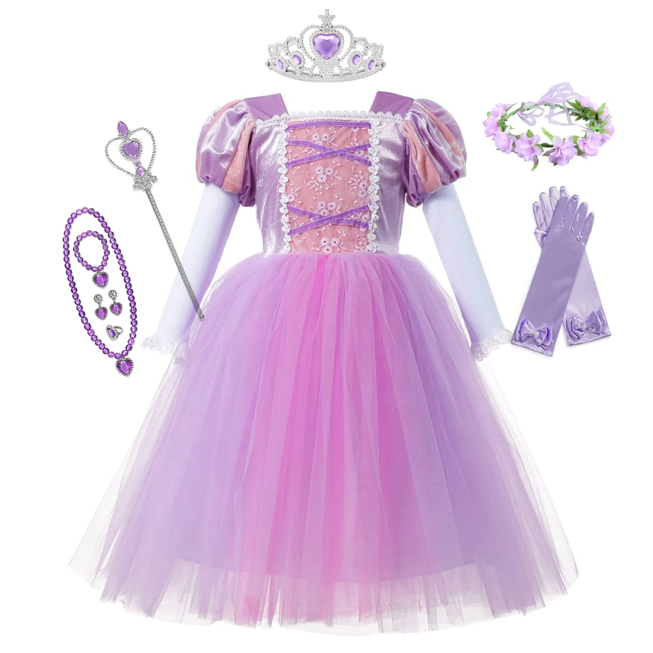 

Princess Rapunzel Dress Girls Kids Halloween Cosplay Costume Carnival Party Fancy Clothing Role Play Raiponce Tangled