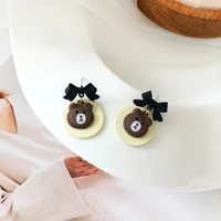 bowknot cute little bear korean earrings cartoon creative statement earrings