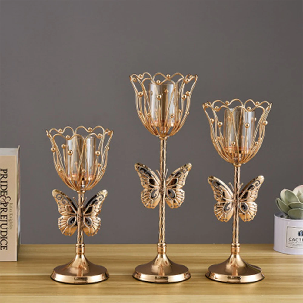 

European style new wrought iron candle holder Metal plating crafts home decoration candles Table model room hotel furnishings