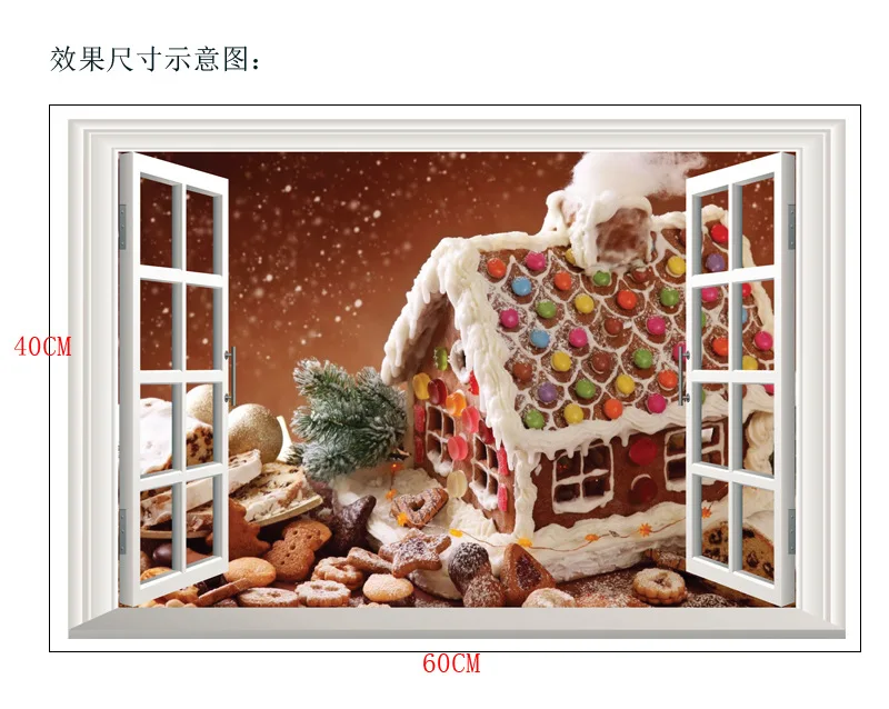 Поддельные окна пейзаж обои рождественские украшения белый снег наклейки на