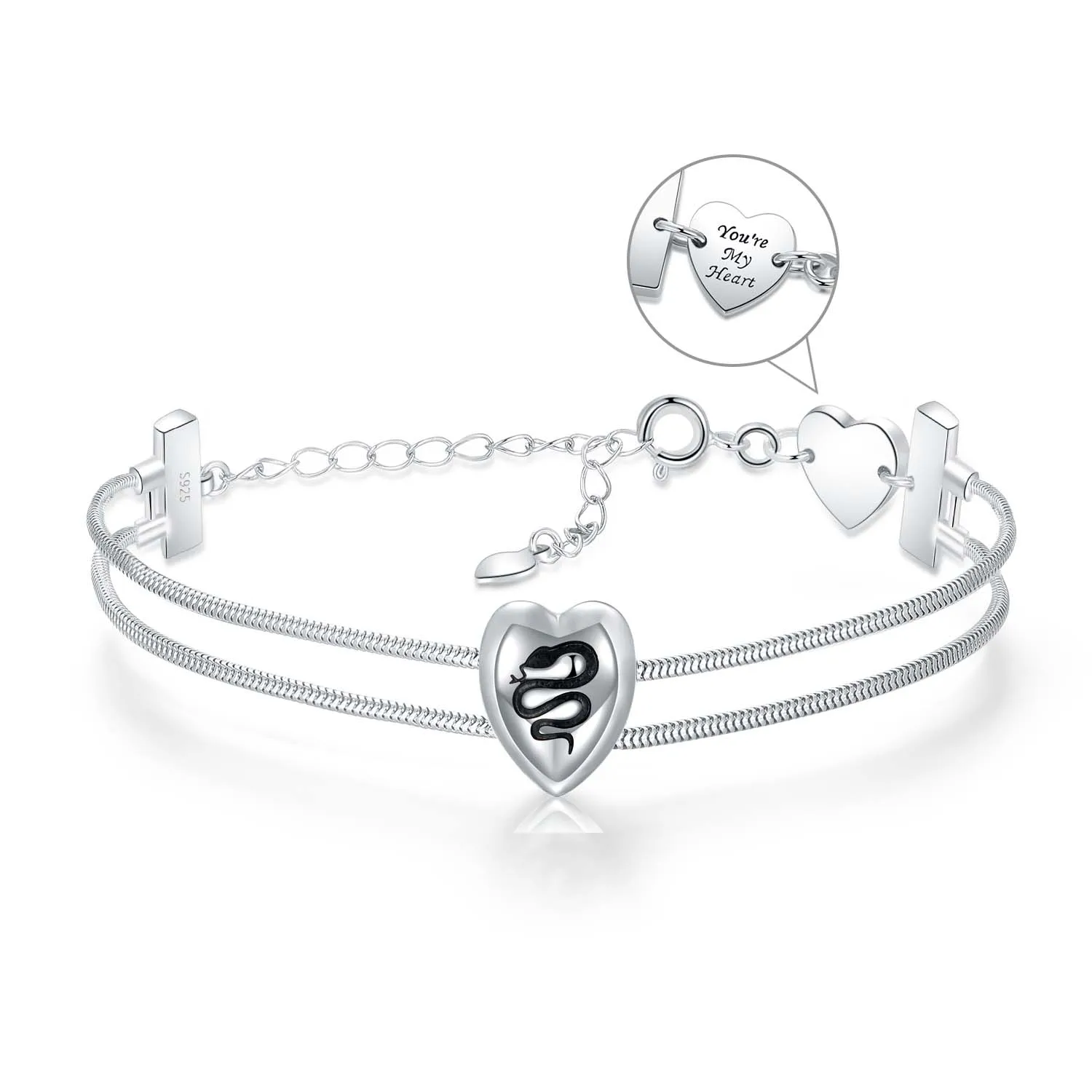 Женский браслет из серебра 925 пробы с подвеской в виде сердца | Украшения и