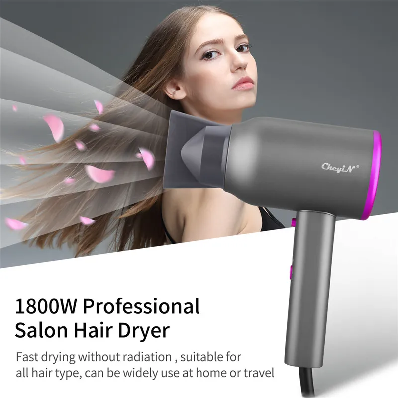CkeyiN 1800W Large Power Hair Dryer Ionic 3 Speeds 2 Nozzles Hot/Cold For Home Hair Salon Negative Ion Blow Dryer Diffuser enlarge