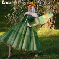 eeqasn green ivory tulle cocktail dresses lace sequine long puffy sleeve juniors formal prom gowns short homecoming party dress