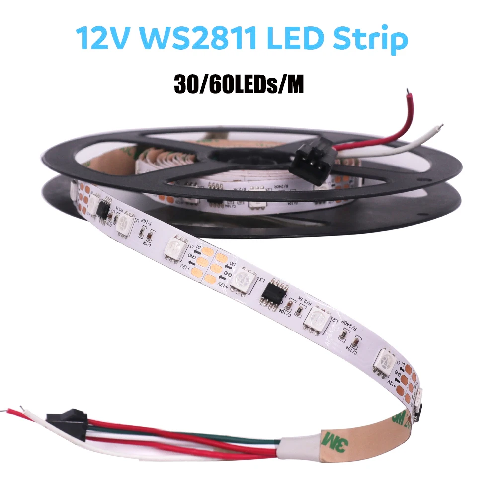 Фото Светодиодная лента WS2811 RGB SMD 5050 12 В постоянного тока 30/60 светодиодов/м Светодиодная лента WS2811 RGB SMD 5050 12 В постоянного тока 30/60 светодиодов/м