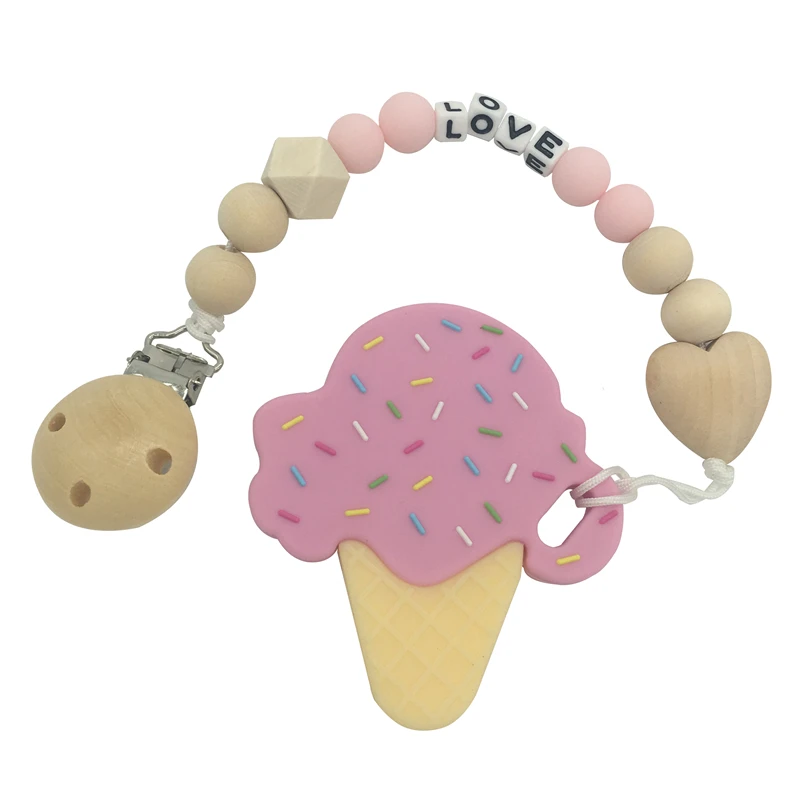 Пустышка Клип цепи силиконовые мороженое Прорезыватель ожерелье для ребенка