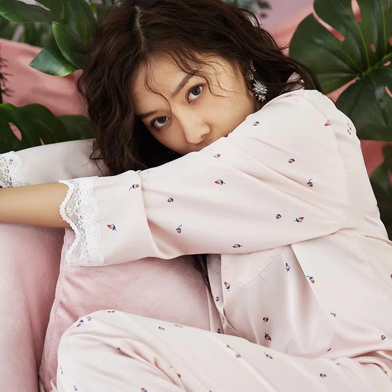 Пижама женская из натурального шелка роскошная шелковая с длинным рукавом брюки