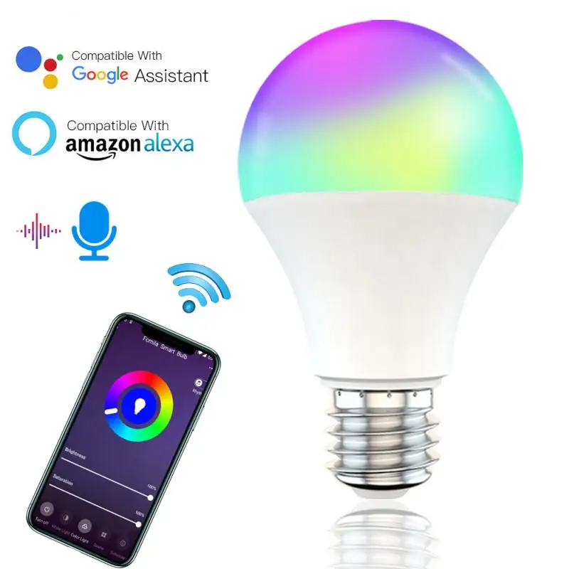 

Умсветильник лампа B22 E27 с Wi-Fi, 15 Вт, светодиодная лампа RGB, работает с Alexa/Google Home, 220 В/110 В, RGB + CCT, функция регулировки яркости, волшебная лампа