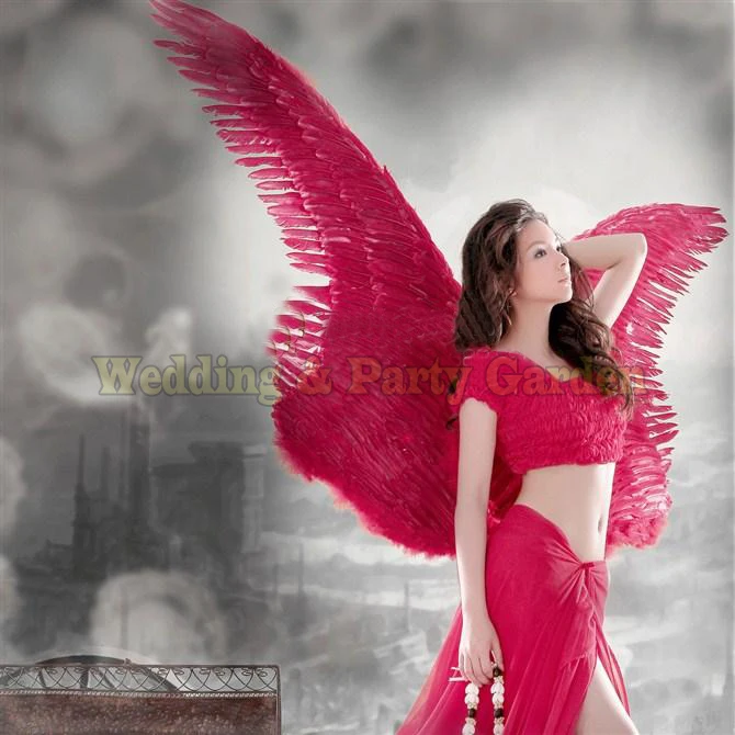 

Costume adult's Red Angel feather wings for Models photography Catwalk show Party wear Displays shooting props