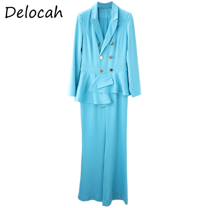 

Delocah Women Autumn Fashion DesignerBodysuit Long Sleeve Double Breasted Solid Printed Ladies Patchwork Trousers Romper 2021