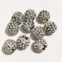free shipping white black 10 12 mm rhinestone spacer beads round shape suitable for needlework accessories jewelry making