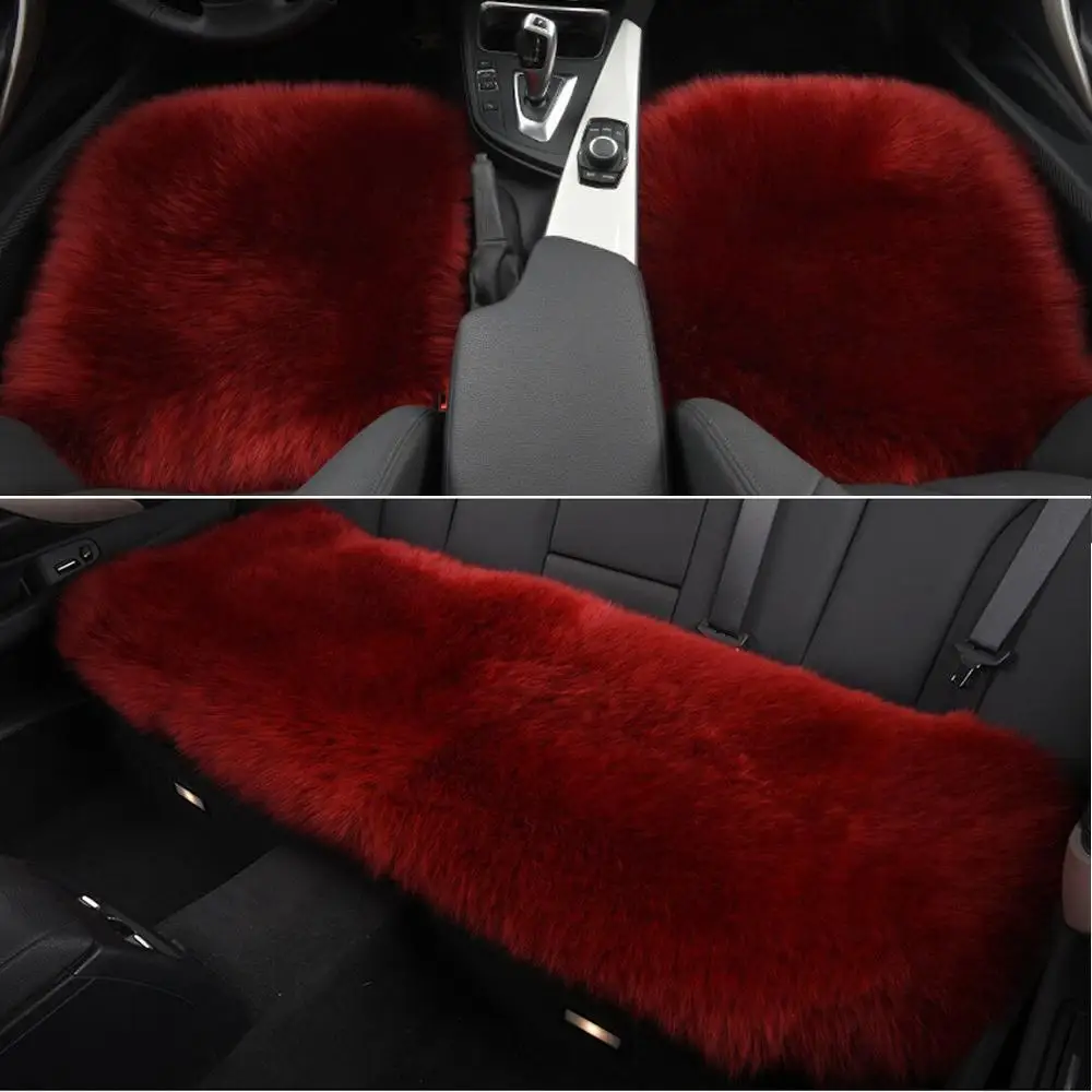 

EIDRAN Red Sheepskin Soft Car Seat Covers Non-Slip Universal Seat Cushion Cover Automobile Front Seat Covers