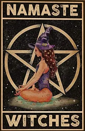 

Retro Metal Plaque Namaste Witches Poster Tin Sign Home Store Club House Coffee Shop Wall Decoration Metal Plate 12*8 Inch