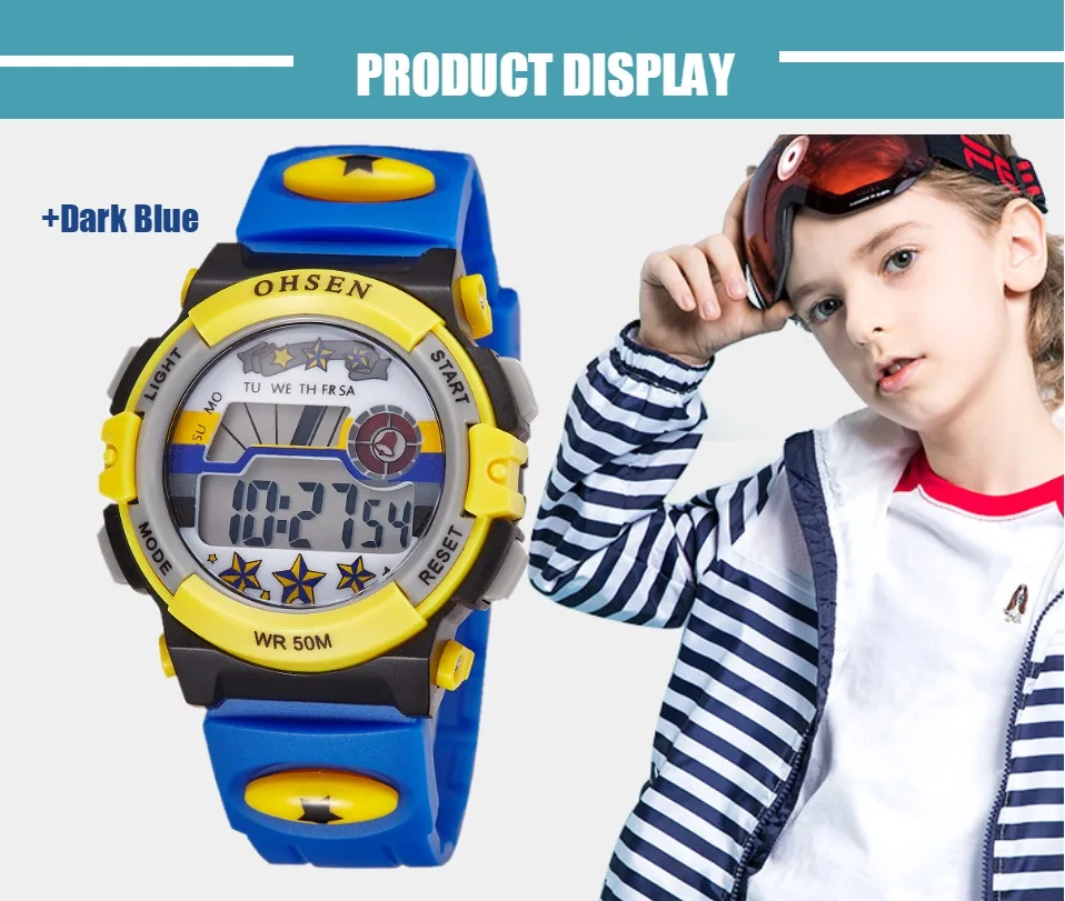 Лидер продаж Ohsen цифровой бренд кварцевые детские наручные часы для девочек 50 м водонепроницаемый Розовый силиконовый ремешок lcd задний светильник будильник