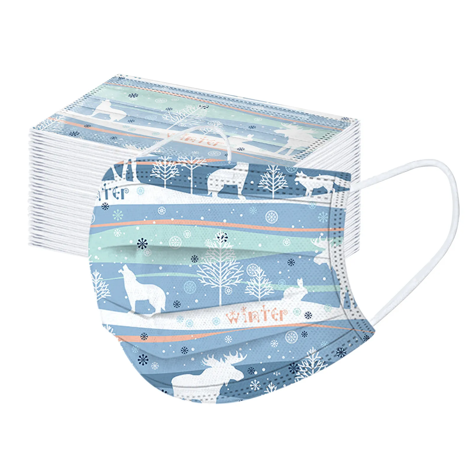 

50pc Christmas Adult's Printing Masks Disposable for Protection Face Mask Breathable Earloop Mask mascarillas