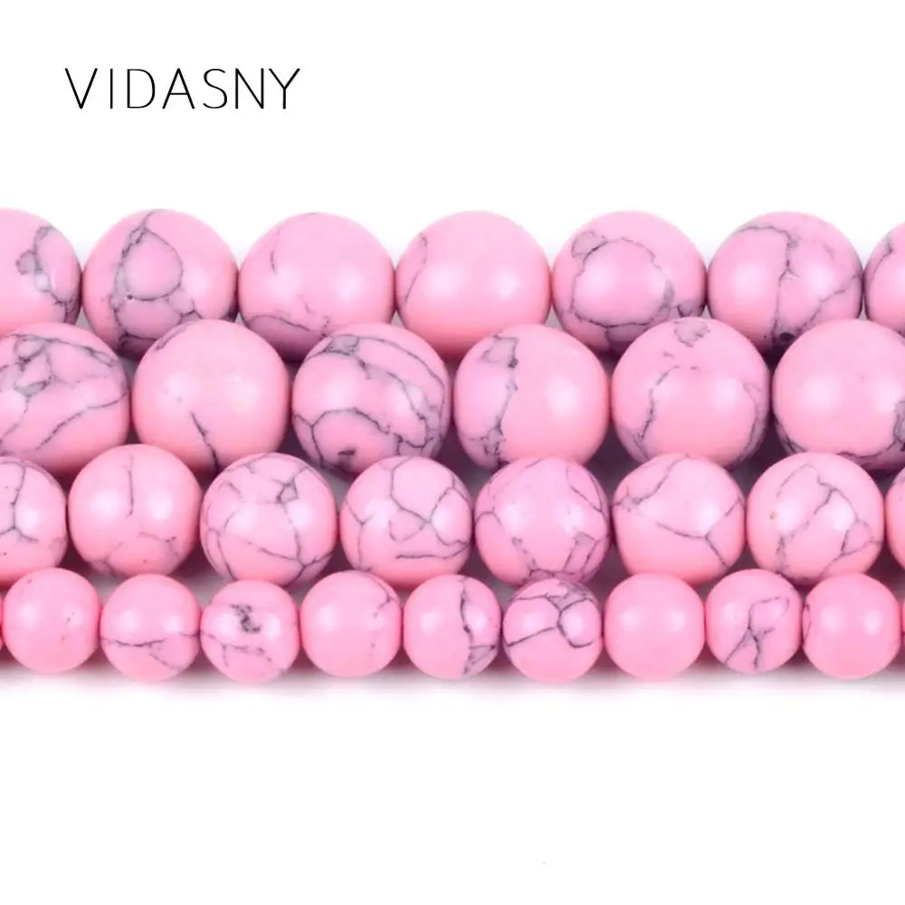 

Imitation Pink Turquoises Round Stone Beads For Jewelry Making 4mm-12mm Spacer Beads Diy Bracelet Necklace Accessories 15''