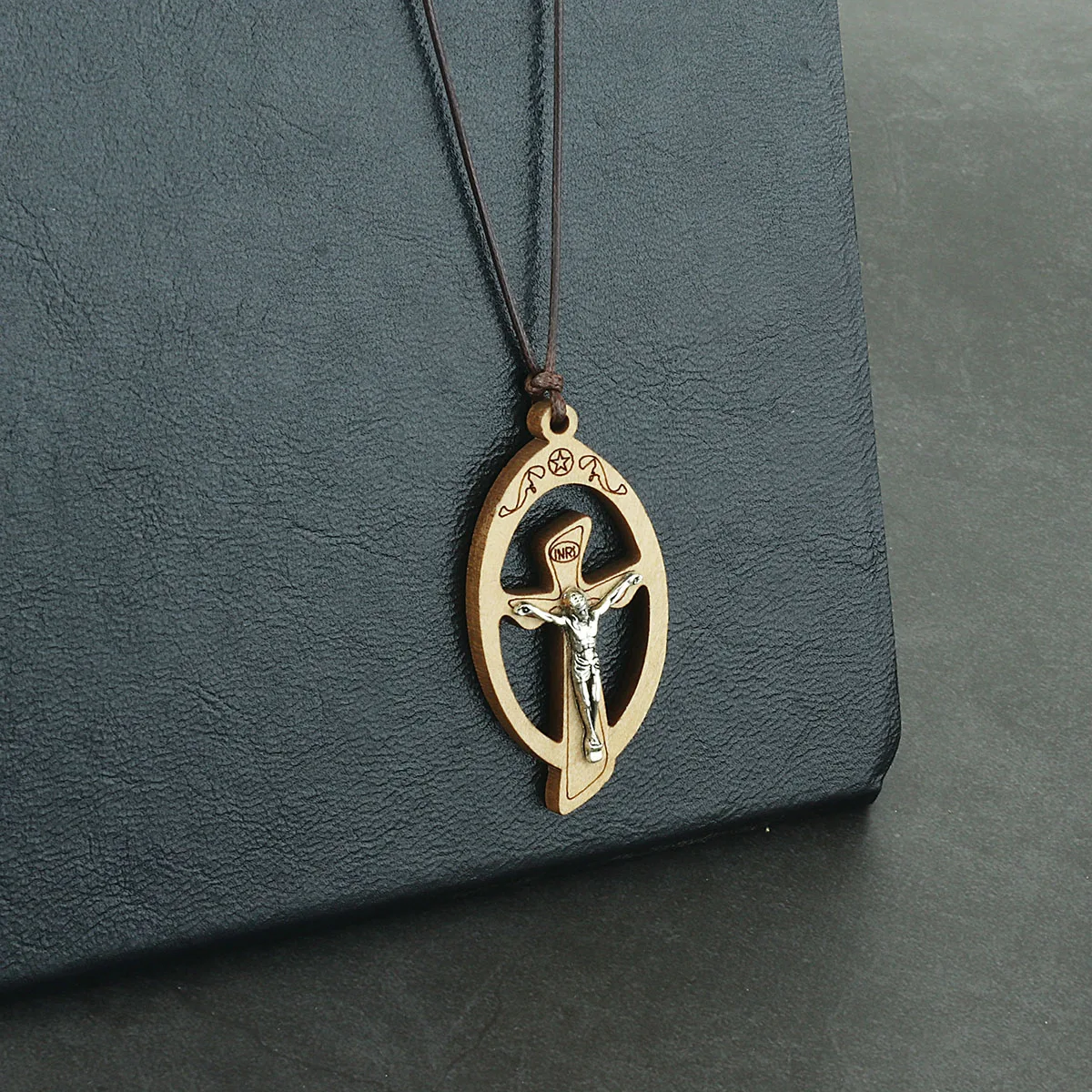 Полые деревянная подвеска в виде креста &amp ожерелье нержавеющая сталь