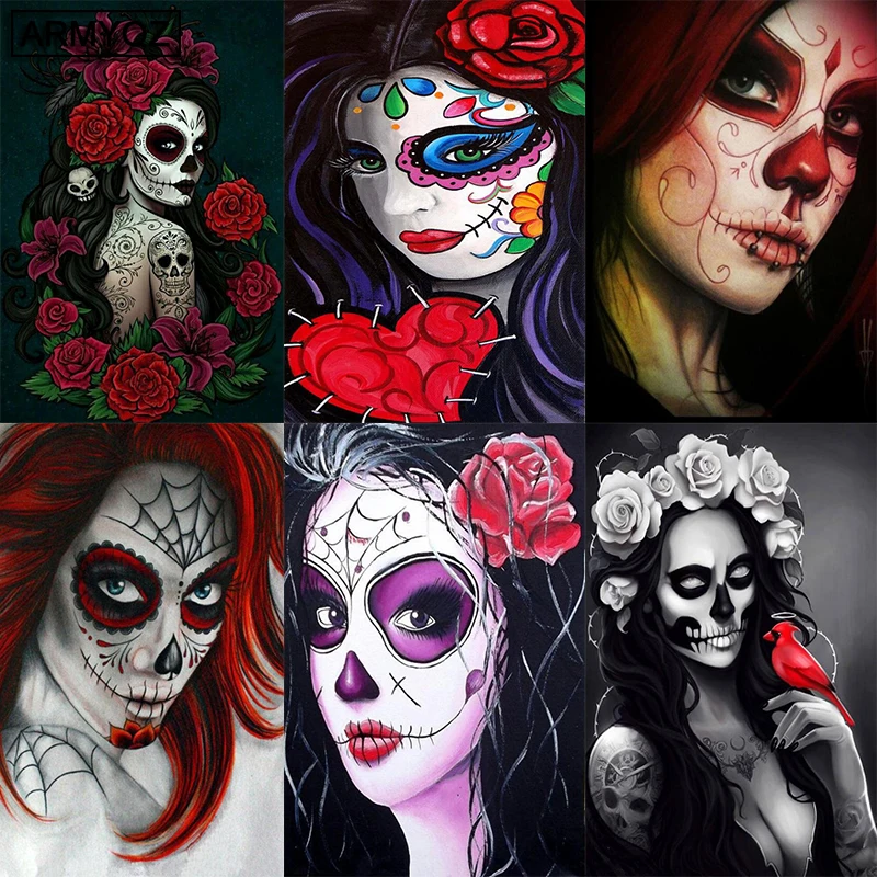 Искусство 5D DIY Алмазная картина полный квадрат &quotцветок череп Девушка&quot картины