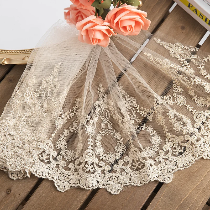 Золотые кружевные ленты шириной 22 см для украшения искусственная тюль шитье 1