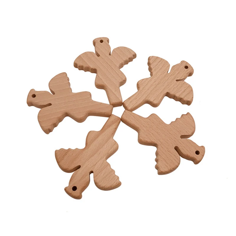 Coskiss-mordedor de &Aacute;ngel de madera de haya, producto org&aacute;nico, personalizado, colgante, respetuoso con el medio ambiente, seguro, para dentici&oacute;n de beb&eacute;, juguetes para masticar-3