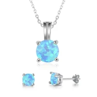 fashion opal accessories set for women cut round imitation blue fire opal plant pendant necklace earrings women wedding jewelry