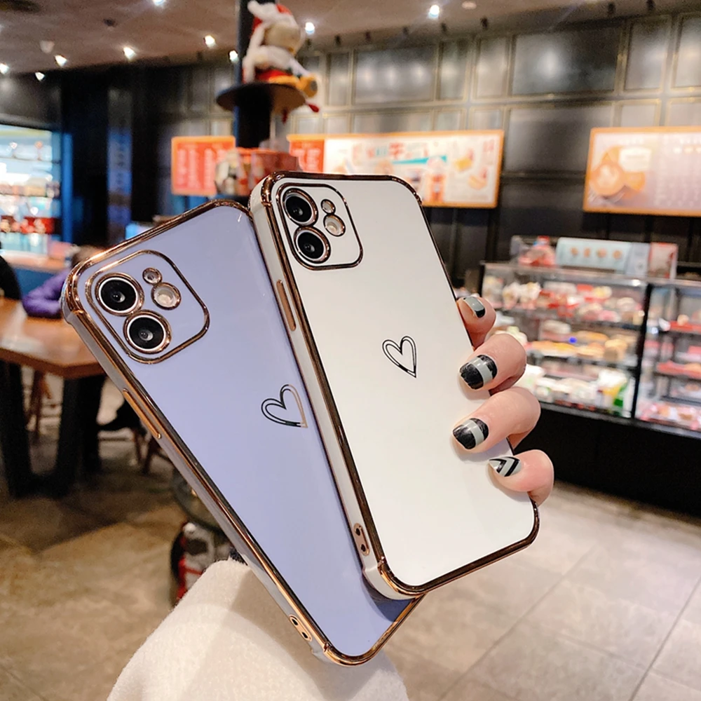 Fashion Electroplated love heart Phone Case For iPhone 12 Mini 11 Pro XR X XS Max 7 8 Plus SE2 Shockproof Soft Protection Cover