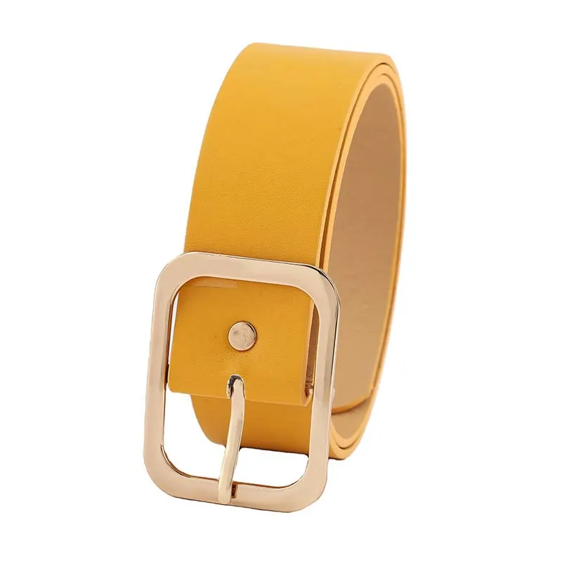 

New Wide Leather Waist Strap Belt Women Gold Square Pin Metal Buckle Solid Color Girdle Woman Decoration Waistband KT120