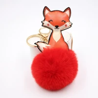fashion new leather cute fox plush ball pendant bag accessories custom ladies school bag purse hair ball fluffy soft keychain