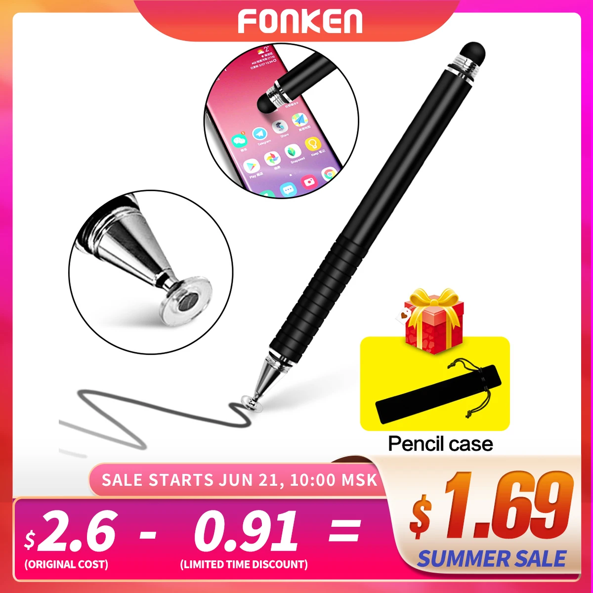 Стилус FONKEN для смартфонов 2 в 1 стилус планшета Samsung Xiaomi тонкий карандаш рисования