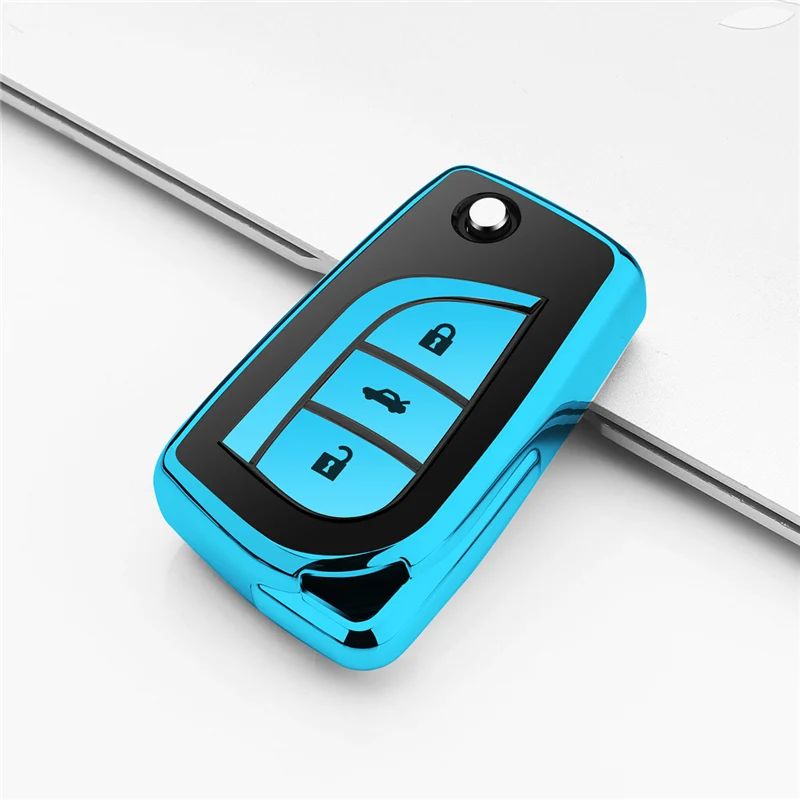 D-blue Мягкий ТПУ все включено автоматическая защита оболочки ключа чехол для Toyota camry rav4 Prius Camry Corolla автомобильные аксессуары - Название цвета: D-blue