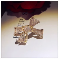 exquisite ladies engagement bow fashion jewelry big gold bow ring and biring zircon party jewelry sterling silver ring