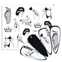 black sexy lady stockings gesture pattern water transfer nail sticker character image watermark tattoo decal diy nail art slider