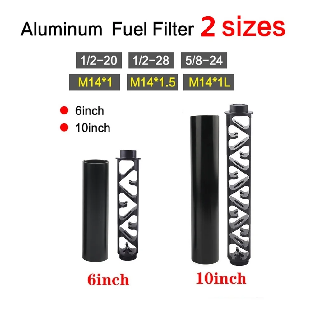 

6" 10" Spiral 1/2-28 5/8-24 Single Core Black Aluminum Tube Car Fuel Filter Solvent Trap For NAPA 4003 WIX 24003 Filters