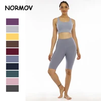 normov summer sexy sport shorts women high waist hip lift running leggings gym side pockets high elastic naked feeling tights