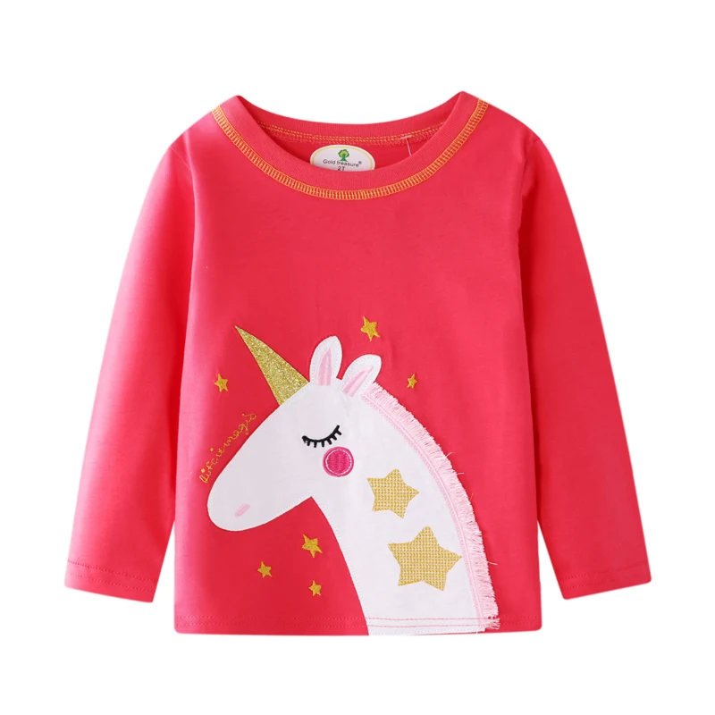 

Little maven 2-7Years Autumn Unicorn Toddle Girls Long Sleeve Tops Rose Shirt Kids Children's Baby Girl TShirts Fall Clothing