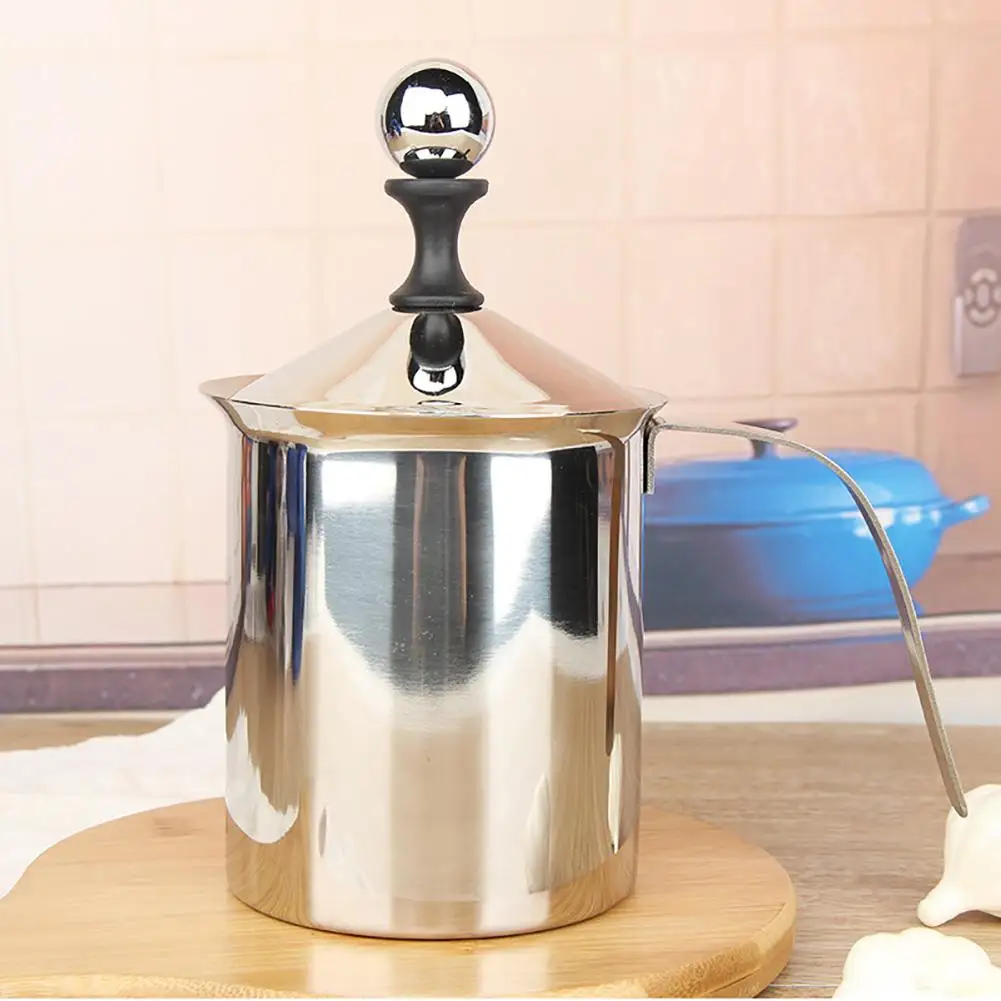 Ручной молочный пенообразователь из нержавеющей стали с двойной сеткой