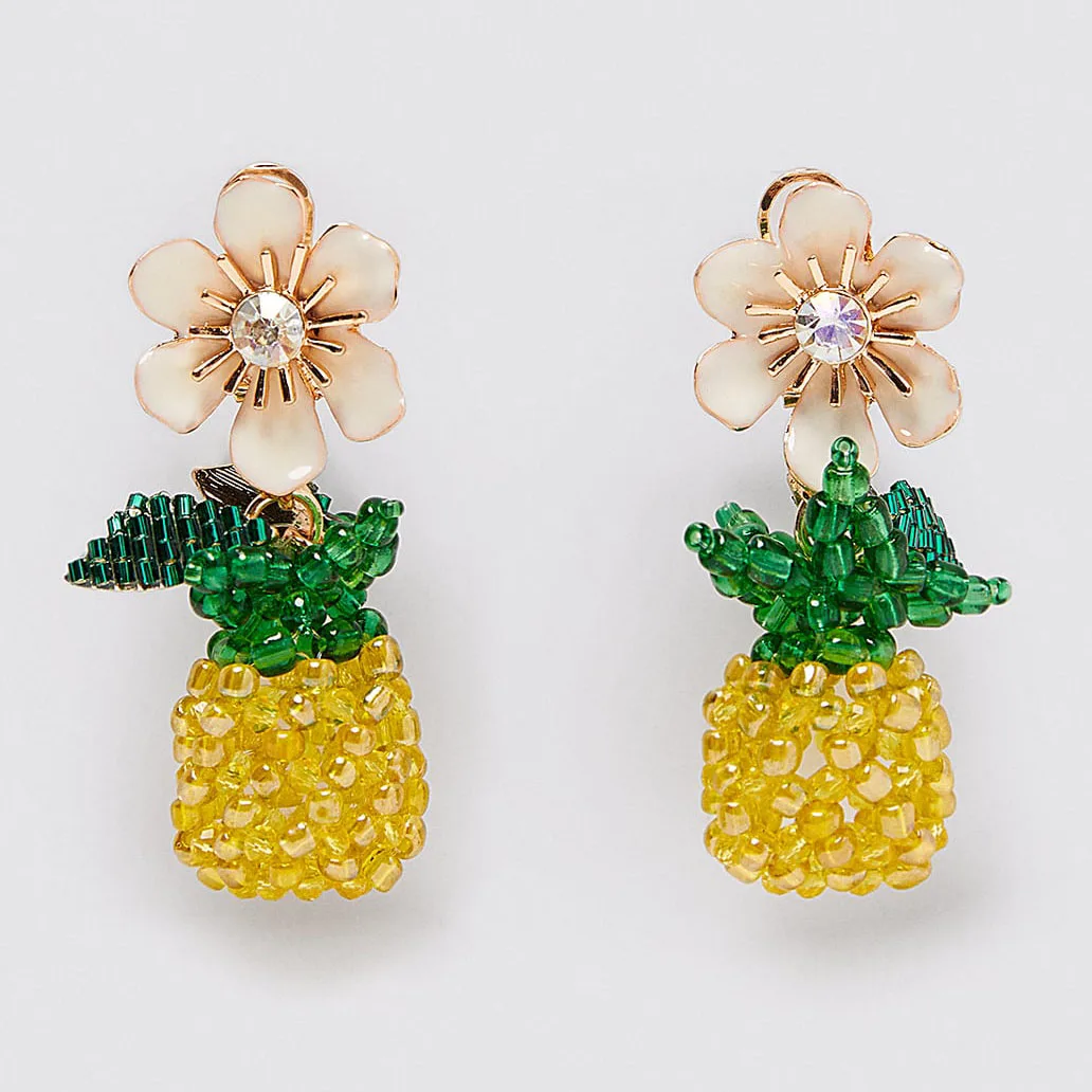 Серьги-кольца Girlgo ZA Лимон женские модные Висячие сережки в стиле бохо с бусинами