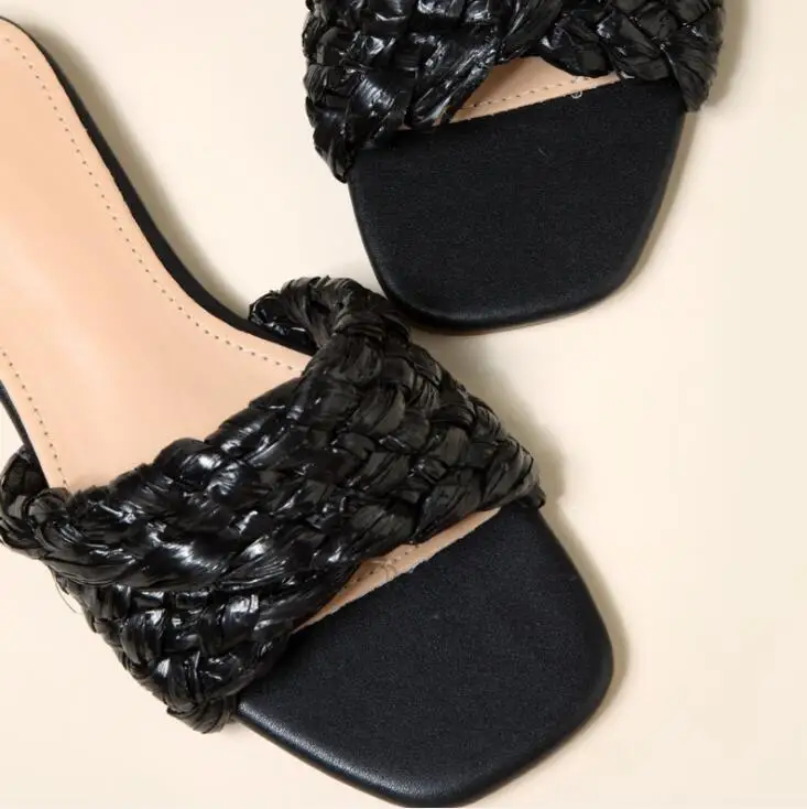 Женские плетеные шлепанцы с открытым носком пляжные тапочки ярких цветов