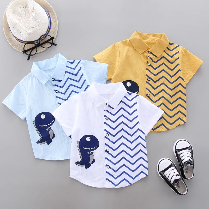 

2020 Summer Kids Shirts Boys Girls Short Sleeve Dinosaur Print Shirts Kids Clothes Casual Cotton Shirts Children's Tops