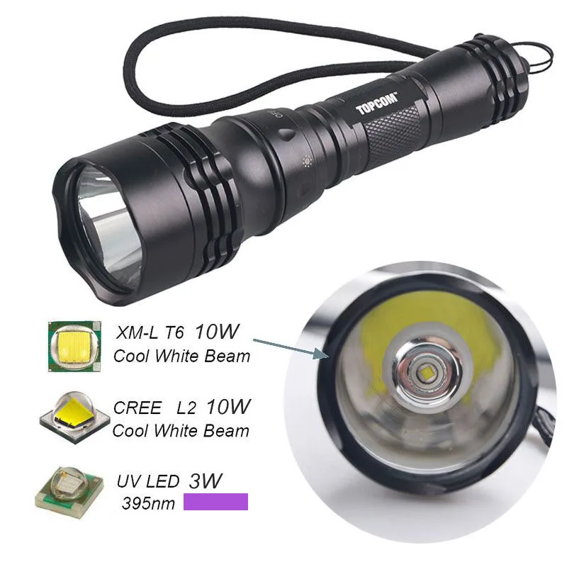 2000Lm CREE XM-L2 T6 Белый УФ 395nm светодиодный водонепроницаемый подводный 80 м фонарик Фонарь Дайвинг Lanterna с 18650