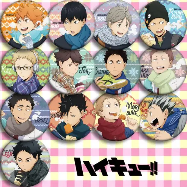 

13pcs/1lot Anime Haikyuu!! Hinata Shoyo Kageyama Tobio Tanaka Ryunosuke Figure 4752 Badges Round Brooch Pin Gifts Kids Toy