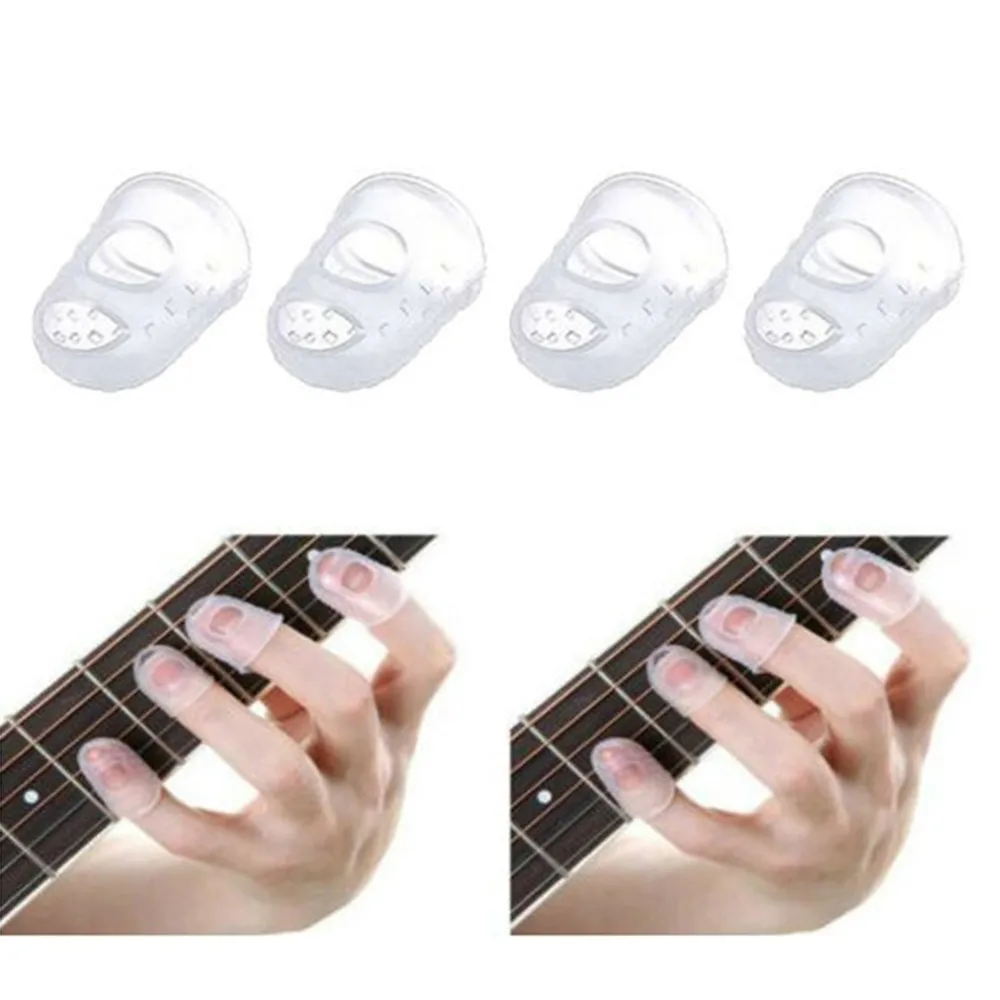 

4Pcs Silicone Fingerboard Electric Guitar Guitar Strap Finger Thumb Guards Guitar Fingertip Protectors For Ukulele Guitar