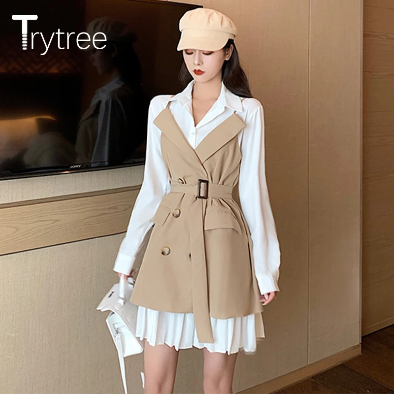 Осенне зимний комплект из двух предметов Trytree Повседневная Блузка с отложным